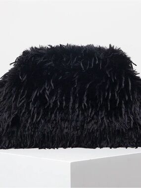 Black Faux Fur Clutch Wristlet - Modern Evening Bag
